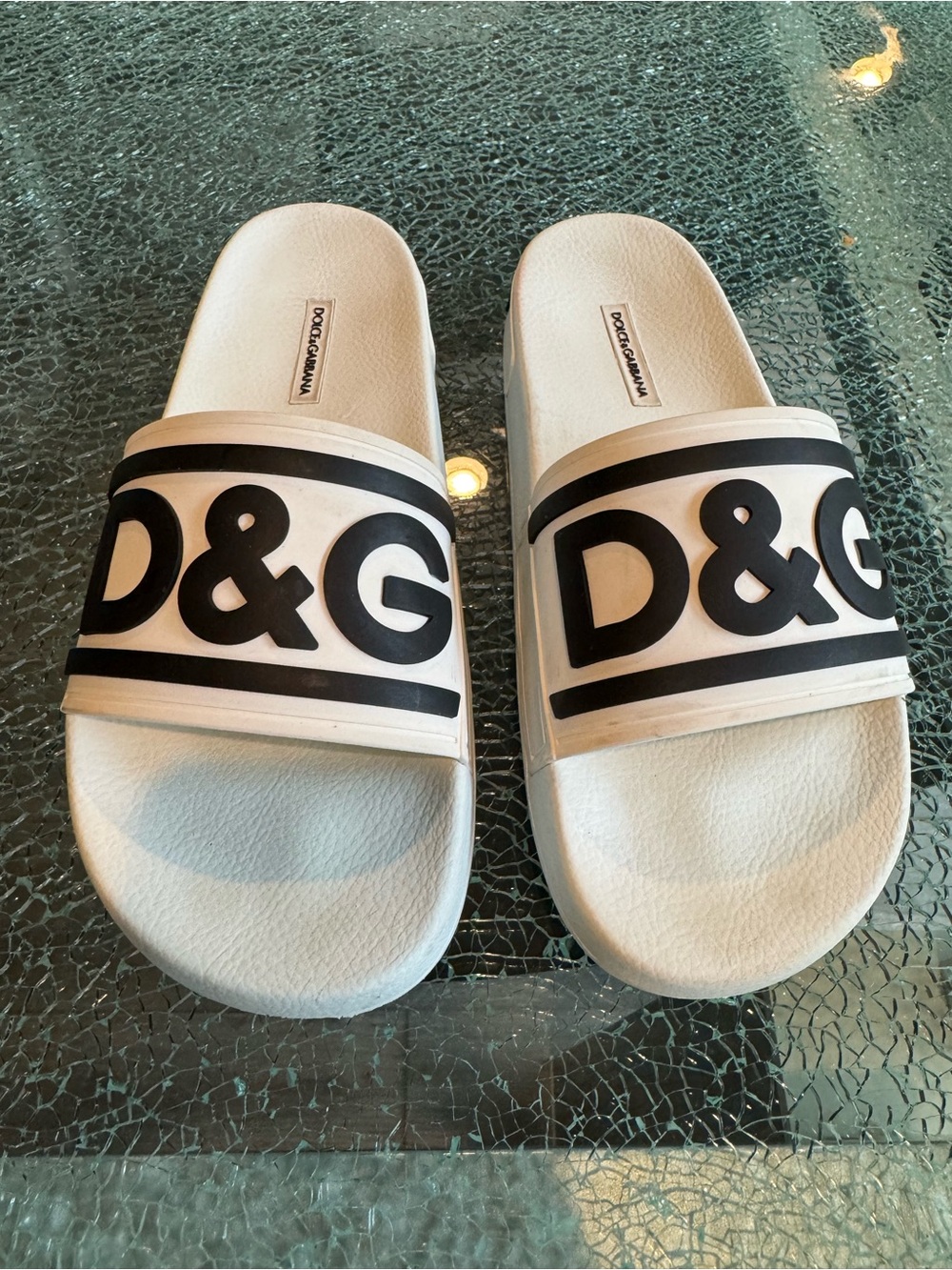 Dolce & Gabbana men White D&G Logo Slide Sandals 40